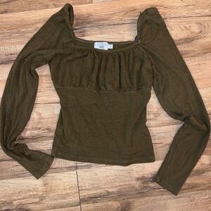 Army Green Long Sleeve Blouse